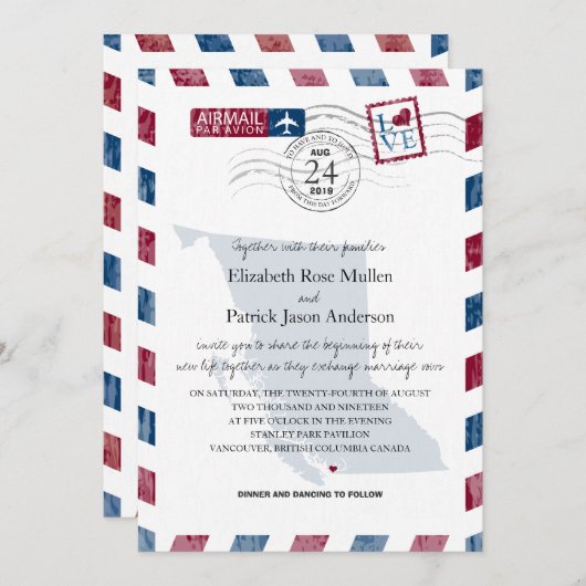 ブリティッシュコロンビアエアメール結婚式招待状 招待状 (正面/裏面)