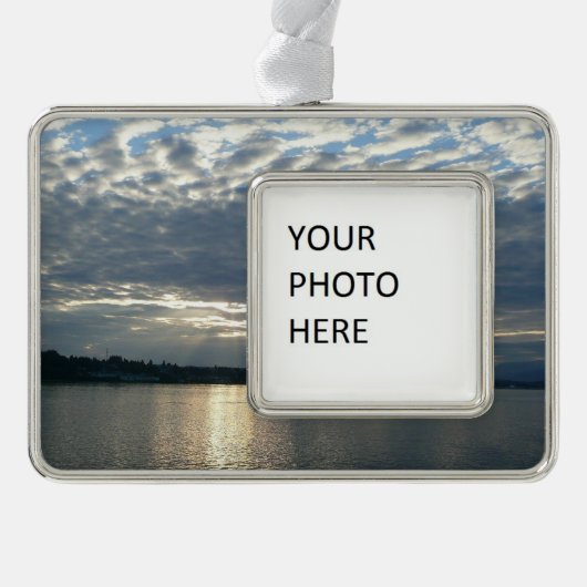 ブリティッシュコロンビアカナディアンシースケープの夕日 シルバープレートフレームオーナメント (正面)