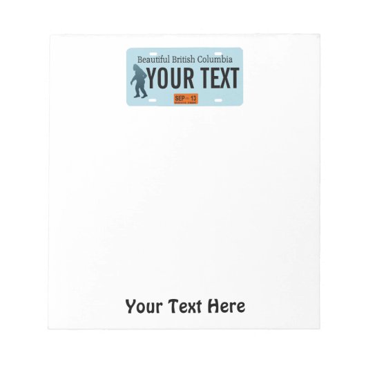 ブリティッシュコロンビアサスカッチライセンスプレート ノートパッド (正面)