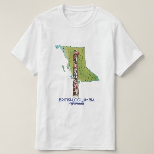 ブリティッシュコロンビア州 カナダ 地図 ポスター Tシャツ (デザイン正面)