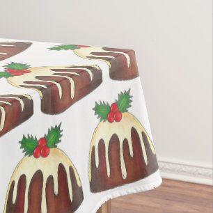 ブリティッシュシュガープラムプディングクリスマスホリデーホリー テーブルクロス