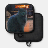 ブリティッシュショートキャットパパ子猫暖炉 鍋敷き (正面/裏面)