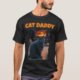ブリティッシュショートキャットパパ子猫暖炉 Tシャツ