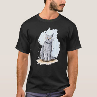 ブリティッシュショートヘアの手描きアート Tシャツ