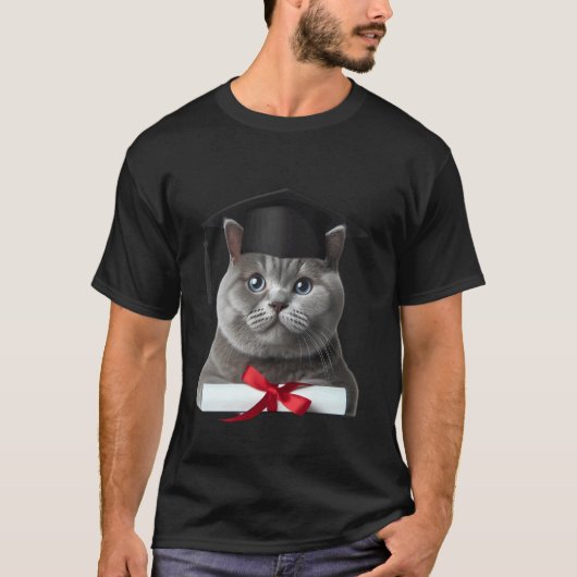 ブリティッシュショートヘア 猫 卒業式 帽子 Tシャツ (正面)