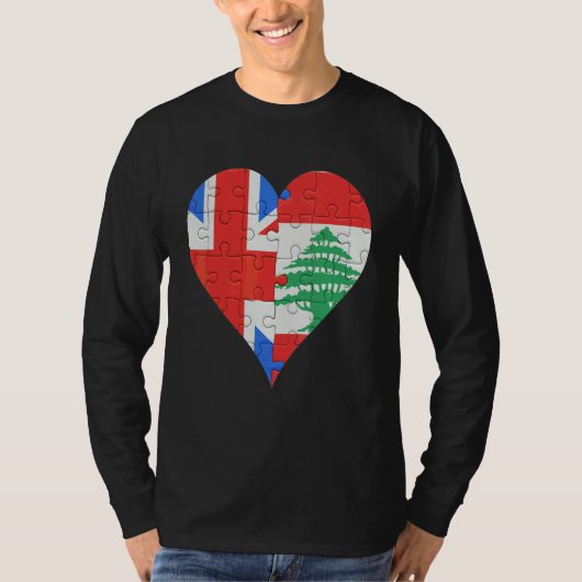 ブリティッシュレバノン国旗のハート Tシャツ (正面)