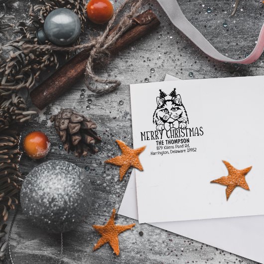 ブリティッシュロングヘアキャット差出人住所クリスマス ラバースタンプ