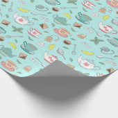 ブリティッシュ茶パーティーティータイムティーカップティーポットパターン ラッピングペーパー (角)