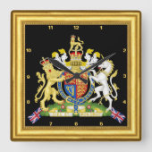 ブリティッシュ・クロック、金ゴールド・フレーム、英国エンブレム、ヴィンテージ スクエア壁時計 (正面)