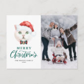 ブリティッシュ・ショートヘア猫グリーンメリークリスマスフォト シーズンポストカード (正面)