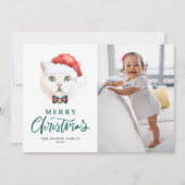 ブリティッシュ・ショートヘア猫サンタ・グリーン写真クリスマス シーズンカード (正面)