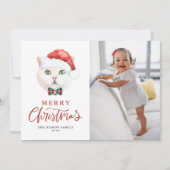 ブリティッシュ・ショートヘア猫サンタ・レッド写真クリスマス シーズンカード (正面)