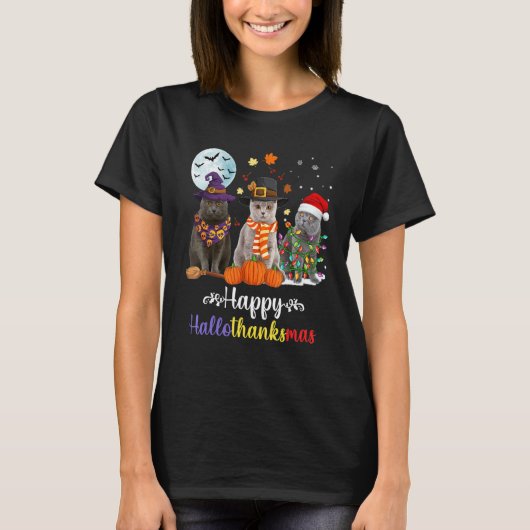 ブリティッシュ・ショートヘア猫ハロウィンメリークリスマス1 Tシャツ (正面)