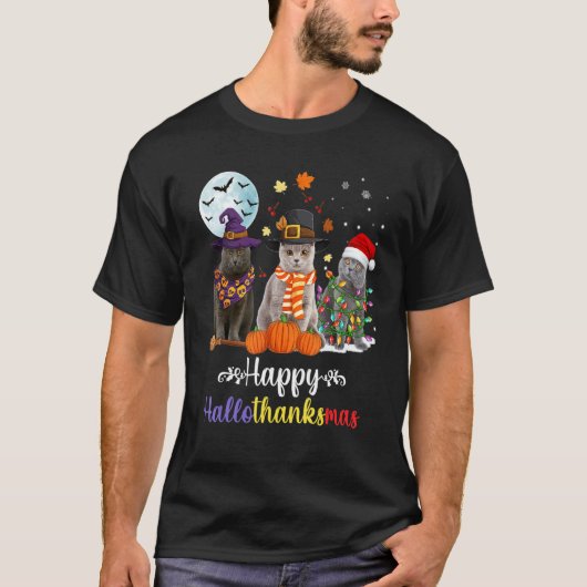ブリティッシュ・ショートヘア猫ハロウィンメリークリスマス1 Tシャツ (正面)