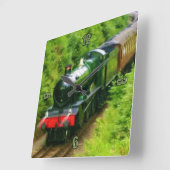 ブリティッシュ・レイルウェイスチームトレインアートV スクエア壁時計 (傾斜)