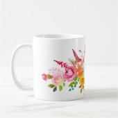 ブリデシードモノグラム水彩ボホピンクの花 コーヒーマグカップ (左)