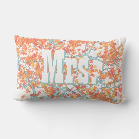 ブリデスパーソナライズされたコーラルアンドアクアロマンチックツリー ランバークッション (裏面)