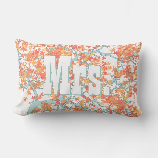 ブリデスパーソナライズされたコーラルアンドアクアロマンチックツリー ランバークッション (正面)