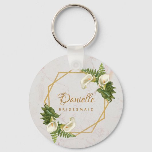 ブリデスメイドカラリリーマーブル金ゴールド幾何学的 キーホルダー (正面)