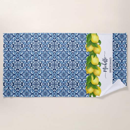 ブリデスメイドギフトブライダルパーティギフトカスタム ビーチタオル (正面)