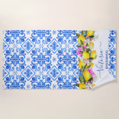 ブリデスメイドギフトブライダルパーティギフトレモン青 ビーチタオル (正面)