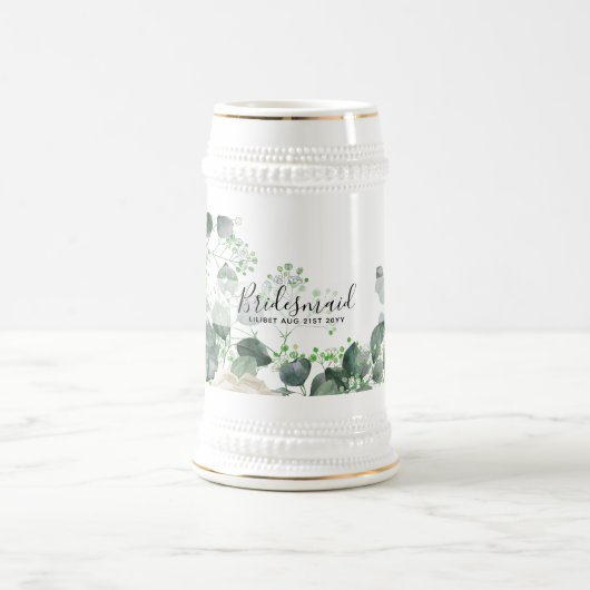 ブリデスメイドギフトホワイトローズテーマ パーソナライズされた ビールジョッキ (中央)