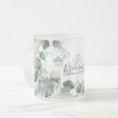 ブリデスメイドギフトホワイトローズテーマ パーソナライズされた フロストグラスマグカップ (正面左)