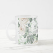 ブリデスメイドギフトホワイトローズテーマ パーソナライズされた フロストグラスマグカップ (左)