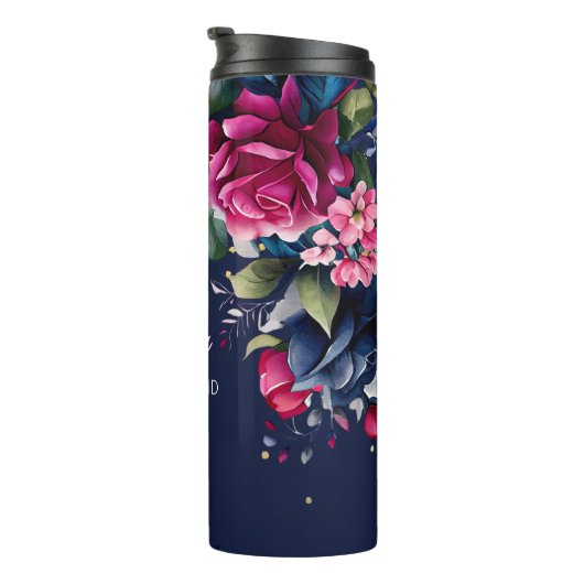 ブリデスメイドギフト名前をカスタムするネイビーブルーピンクのバラ タンブラー (回転右)