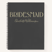 ブリデスメイドシック黒金ゴールドタイポグラフィ名結婚の数 ノートブック (正面)