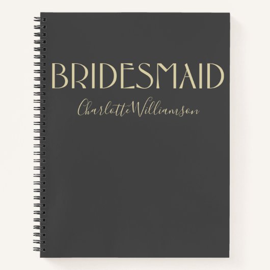 ブリデスメイドシック黒金ゴールドタイポグラフィ名結婚の数 ノートブック (正面)