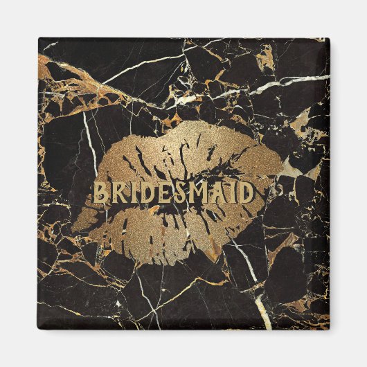 ブリデスメイドブラック金ゴールド大理石の唇パーソナライズされた マグネット (正面)
