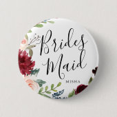 ブリデスメイドブルガンディブーケ結婚名前をカスタムする 缶バッジ (正面)