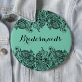 ブリデスメイドミントグリーン&ブラックペイズリーレース 缶バッジ (インサイチュ)