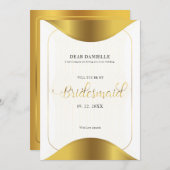 ブリデスメイドモダン金ゴールドタイポグラフィ縁ど金ゴールドインビ 招待状 (正面/裏面)