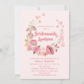 ブリデスメイドランチョンピンクフローラブライダルシャワー 招待状 (正面)