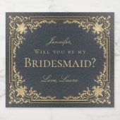 ブリデスメイド提案ヴィンテージエレガントネイビーブルー金ゴールド スパークリングワインラベル (シングルラベル)