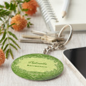 ブリデスメイド結婚式の引き出物ライムグリーンダマスクG306 キーホルダー (側面)