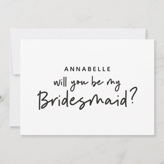 ブリデスメイド要求モダン白黒タイポグラフィ 招待状 (正面)