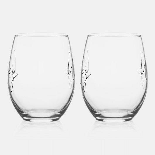 ブリデス結婚ゲイのパーソナライズされた最初年度 ステムなしワイングラス (左)