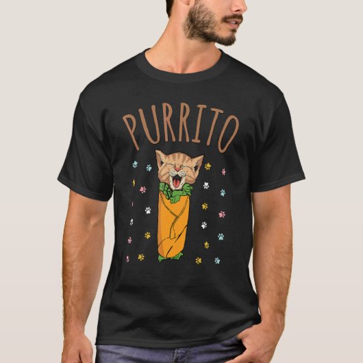 ブリトーに包まれたプーリート猫 食品 冗談 タコス Tシャツ (正面)