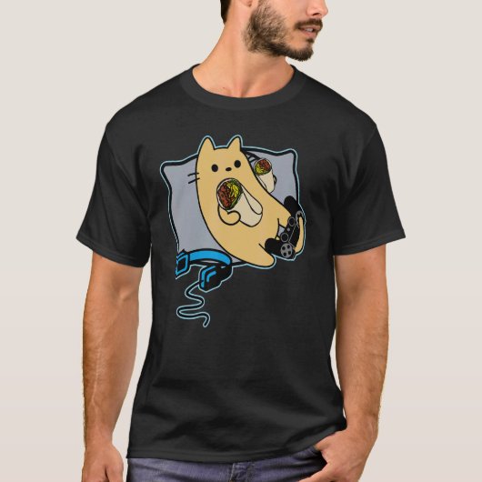 ブリトーを食べるゲーマー猫 Tシャツ (正面)