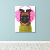 ブリュッセルのグリフォンとピンクイヤーマフ キャンバスプリント (インサイチュ (ウッドフロア))