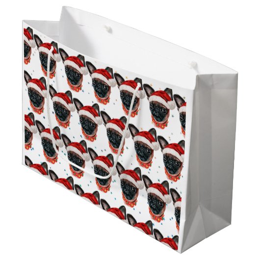 ブリュッセルのグリフォン犬はクリスマスを育てる ラージペーパーバッグ (正面アングル)