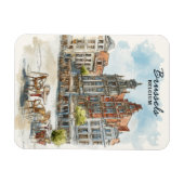 ブリュッセルのベルギー – ヴィンテージ水彩の街並 マグネット (横)