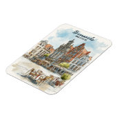 ブリュッセルのベルギー – ヴィンテージ水彩の街並 マグネット (左側)