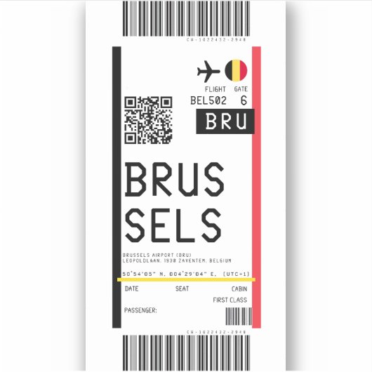 ブリュッセルへの搭乗券(BRU) シール (正面)