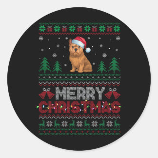 ブリュッセルグリフォン愛犬家サンタハットクリスマストートル ラウンドシール