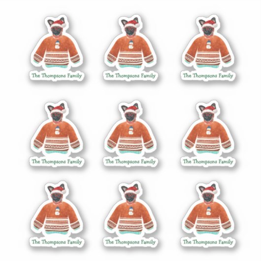 ブリュッセルグリフォン犬ファミリー醜いクリスマスセーター シール (正面)