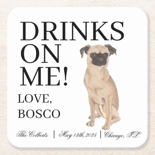 ブリュッセルグリフォン結婚ドッグ スクエアペーパーコースター (正面)